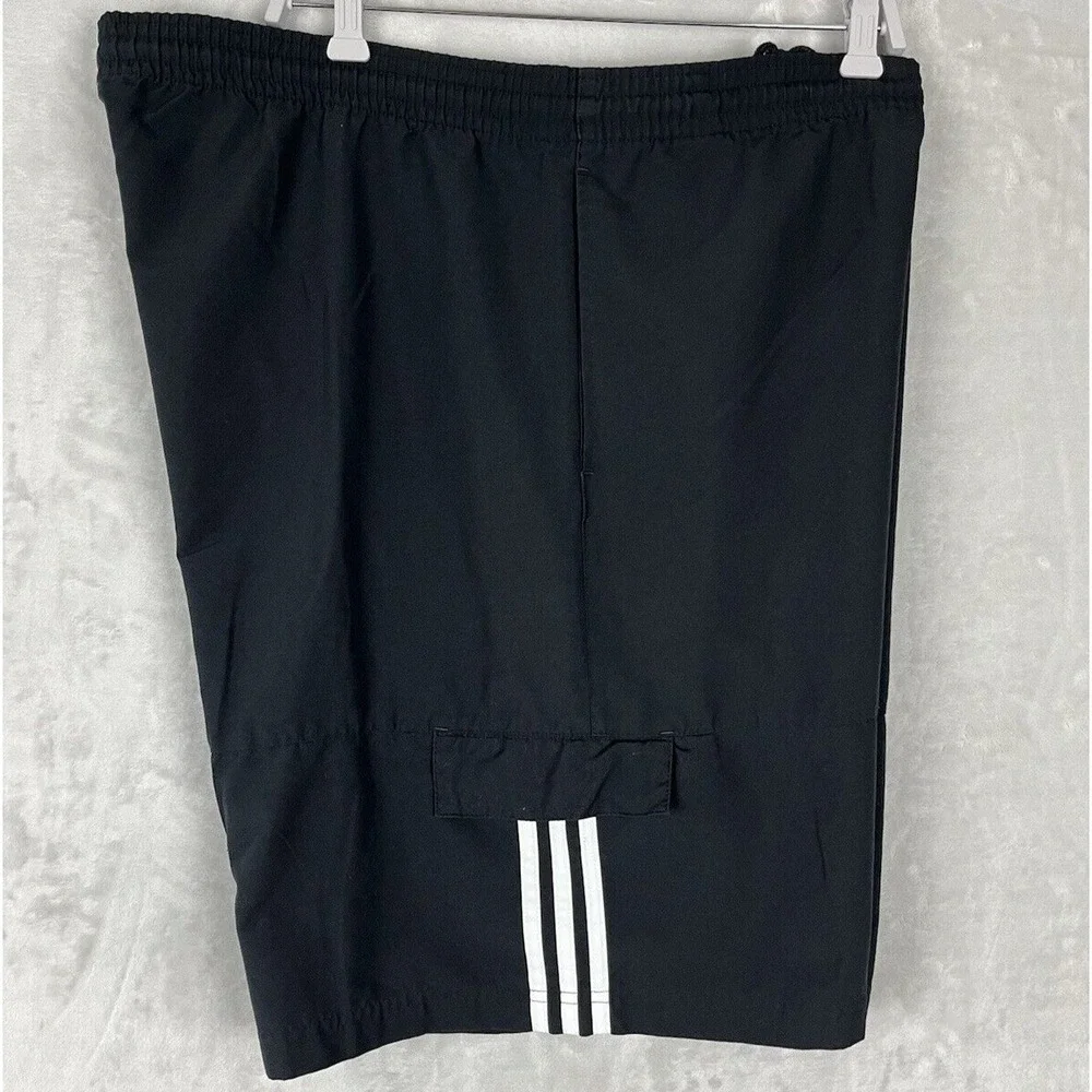 ADIDAS Men Short VTG XL Black Cargo Pocket 3 Stripe Drawstring Loose Outdoor Y2K